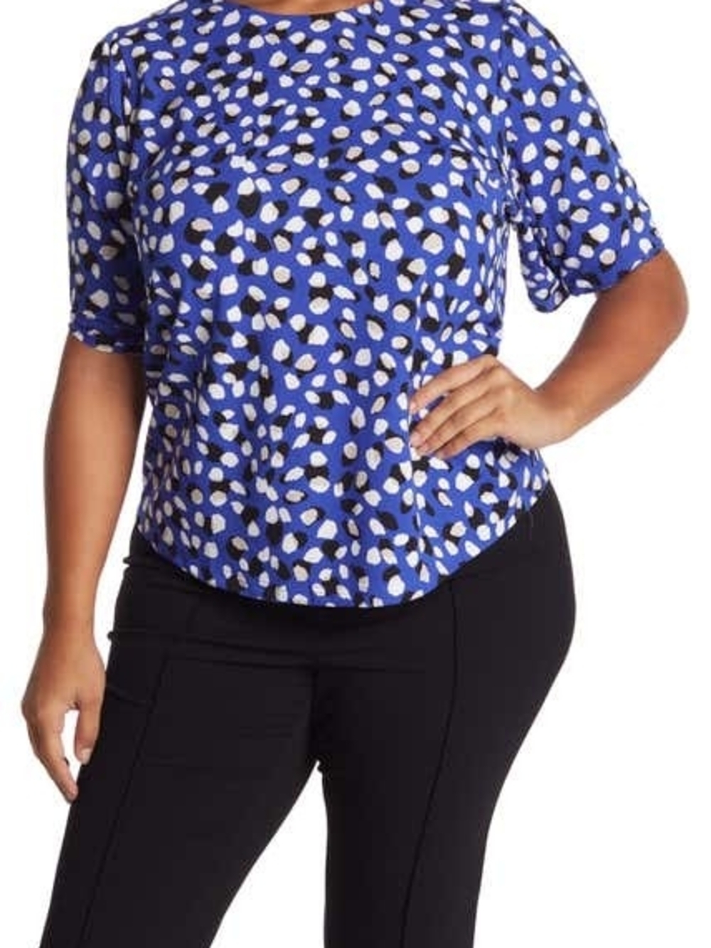 Melloday 1X Abstract Blue Print Women's Puff Sleeve Top